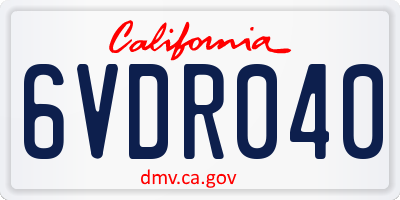 CA license plate 6VDR040