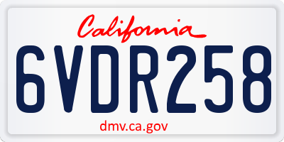 CA license plate 6VDR258