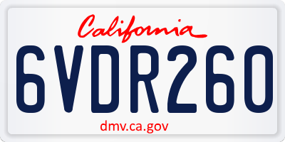 CA license plate 6VDR260