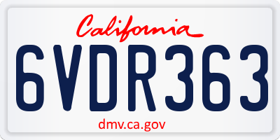 CA license plate 6VDR363