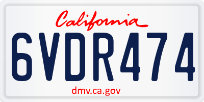 CA license plate 6VDR474