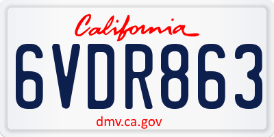 CA license plate 6VDR863