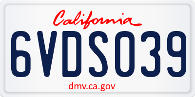 CA license plate 6VDS039