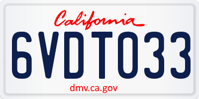 CA license plate 6VDT033