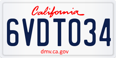 CA license plate 6VDT034
