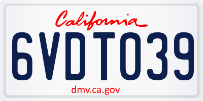 CA license plate 6VDT039