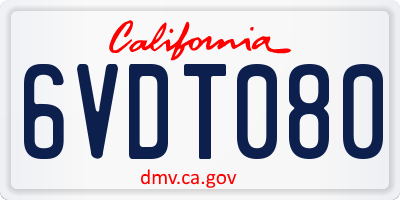 CA license plate 6VDT080