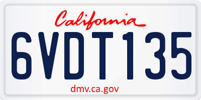 CA license plate 6VDT135