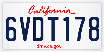 CA license plate 6VDT178
