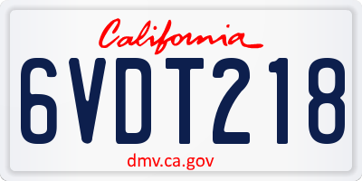 CA license plate 6VDT218