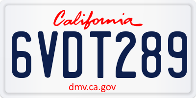 CA license plate 6VDT289