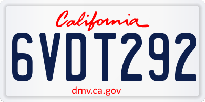 CA license plate 6VDT292