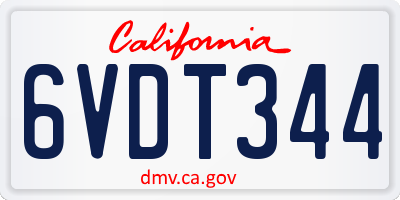 CA license plate 6VDT344