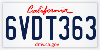 CA license plate 6VDT363