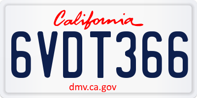 CA license plate 6VDT366