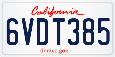 CA license plate 6VDT385
