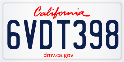 CA license plate 6VDT398