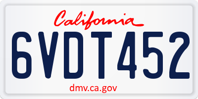 CA license plate 6VDT452