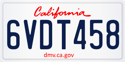 CA license plate 6VDT458