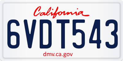 CA license plate 6VDT543