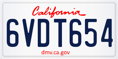 CA license plate 6VDT654