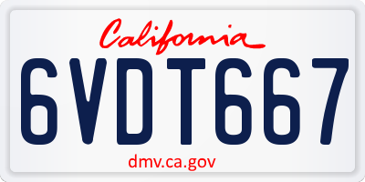 CA license plate 6VDT667
