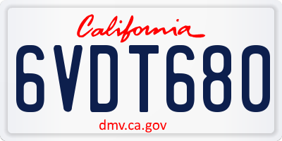 CA license plate 6VDT680