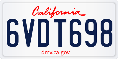 CA license plate 6VDT698
