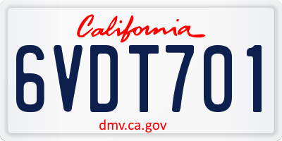 CA license plate 6VDT701