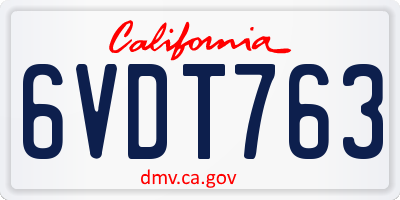 CA license plate 6VDT763