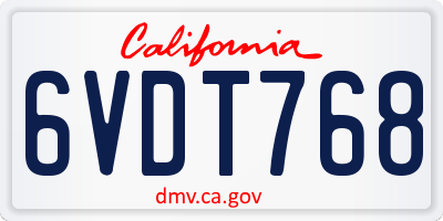 CA license plate 6VDT768