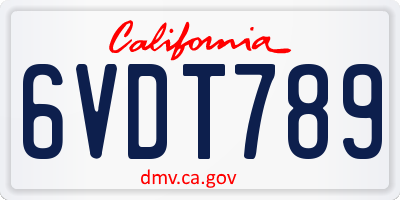 CA license plate 6VDT789