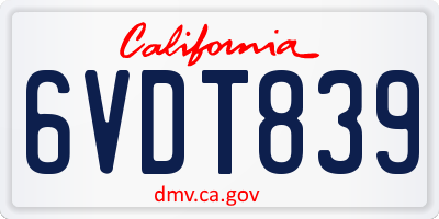 CA license plate 6VDT839