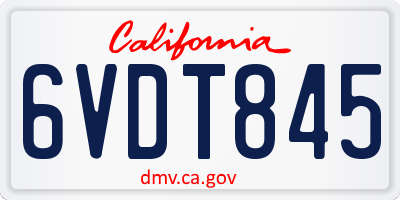 CA license plate 6VDT845