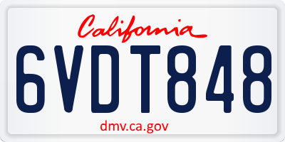 CA license plate 6VDT848