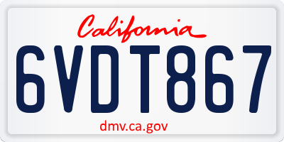 CA license plate 6VDT867