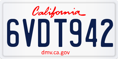 CA license plate 6VDT942