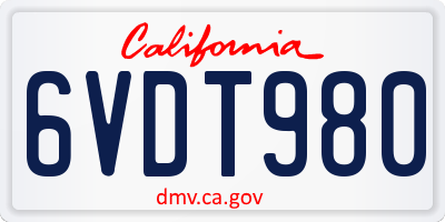CA license plate 6VDT980