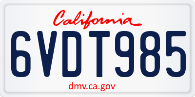CA license plate 6VDT985