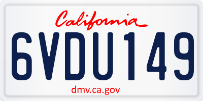 CA license plate 6VDU149