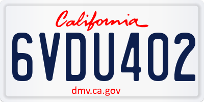 CA license plate 6VDU402