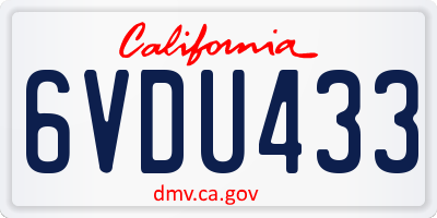 CA license plate 6VDU433