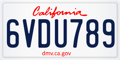 CA license plate 6VDU789