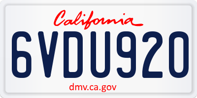 CA license plate 6VDU920