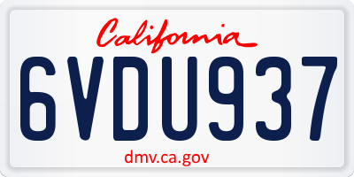 CA license plate 6VDU937