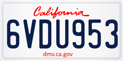 CA license plate 6VDU953