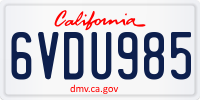 CA license plate 6VDU985