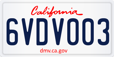 CA license plate 6VDV003