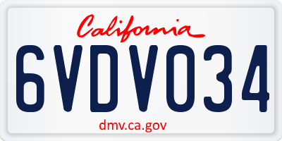 CA license plate 6VDV034