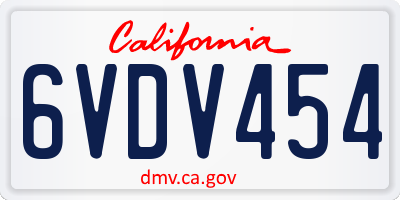CA license plate 6VDV454
